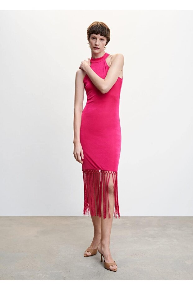 Halter Yaka Püsküllü Elbise - 2