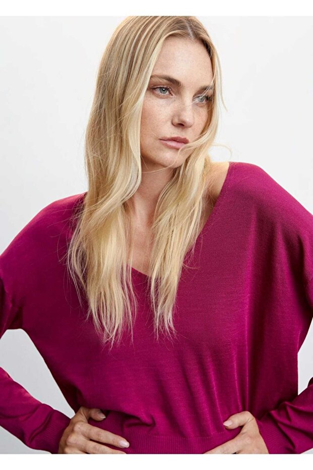 V Yaka Ince Triko Kazak - 6