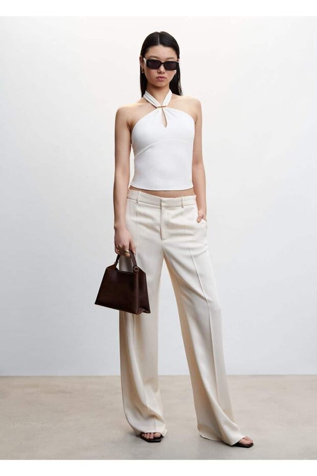 Metal Detaylı Halter Yaka Bluz - 2