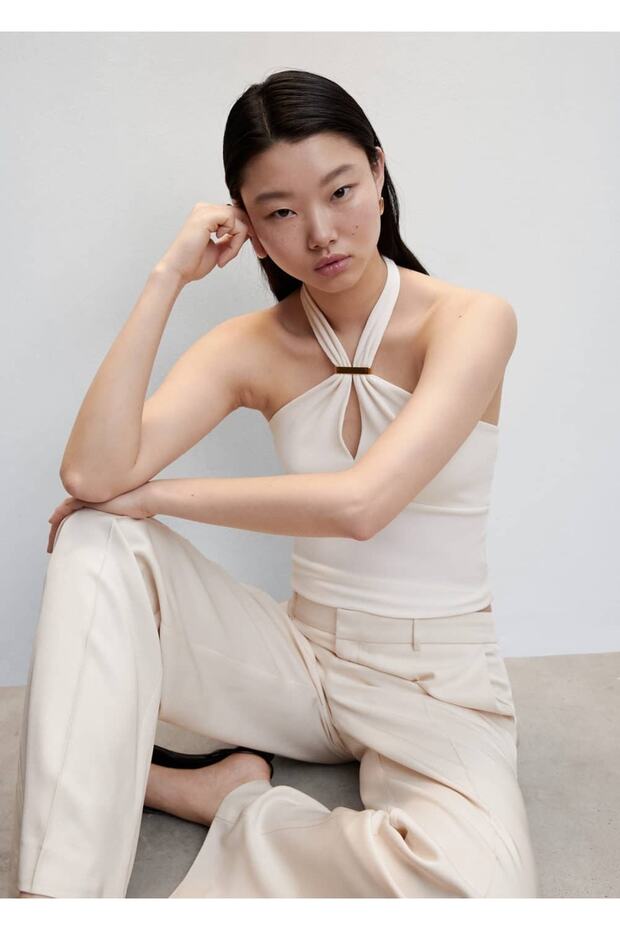 Metal Detaylı Halter Yaka Bluz - 5