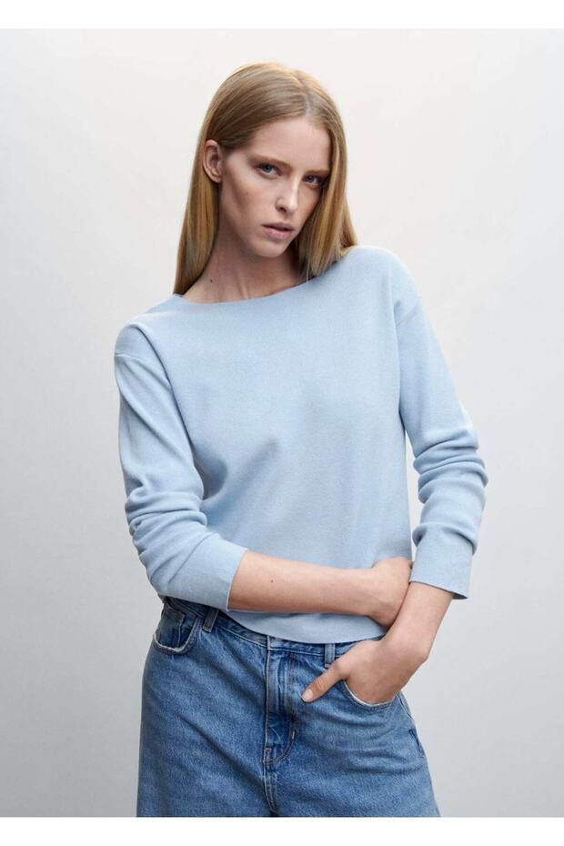 Kayık Yaka Ince Triko Kazak - 1