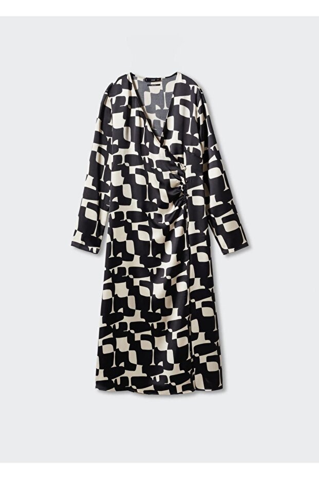 Desenli Saten Elbise - 3