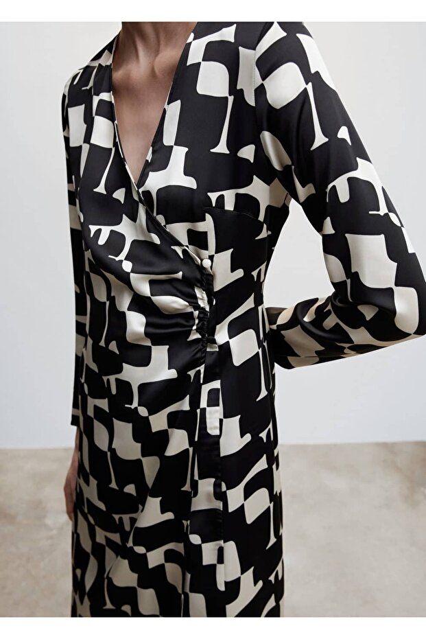 Desenli Saten Elbise - 6