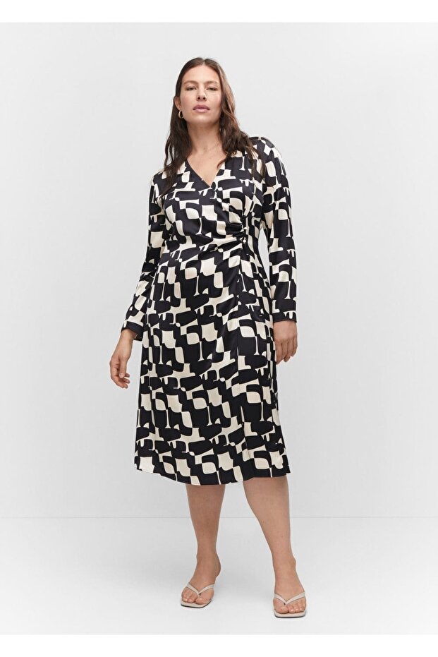 Desenli Saten Elbise - 7