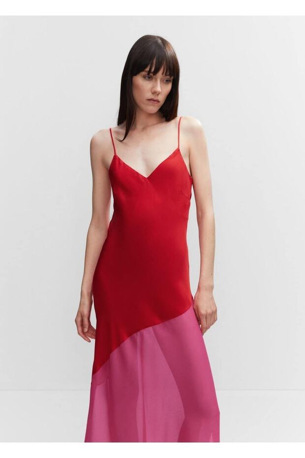 Asimetrik Yarı Transparan Panelli Elbise - 1