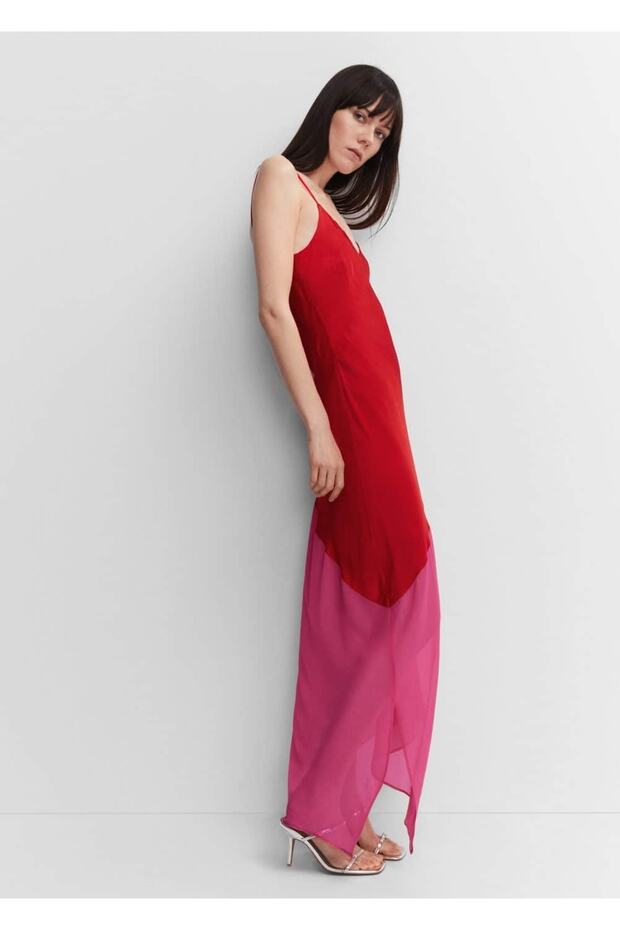 Asimetrik Yarı Transparan Panelli Elbise - 5