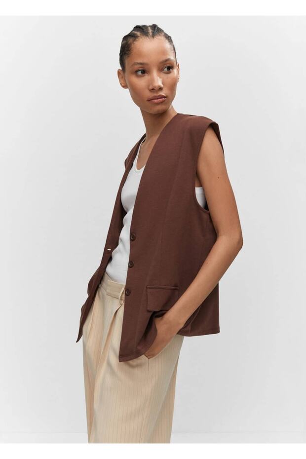 Düz Kesim Oversize Yelek - 1