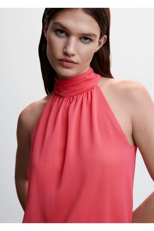 Halter Yaka Bağ Detaylı Bluz - 6