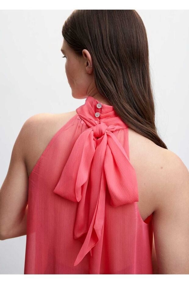 Halter Yaka Bağ Detaylı Bluz - 7