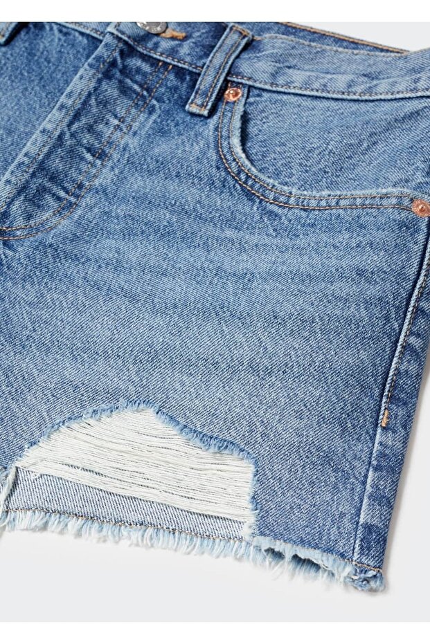 Yırtık denim şort - 6