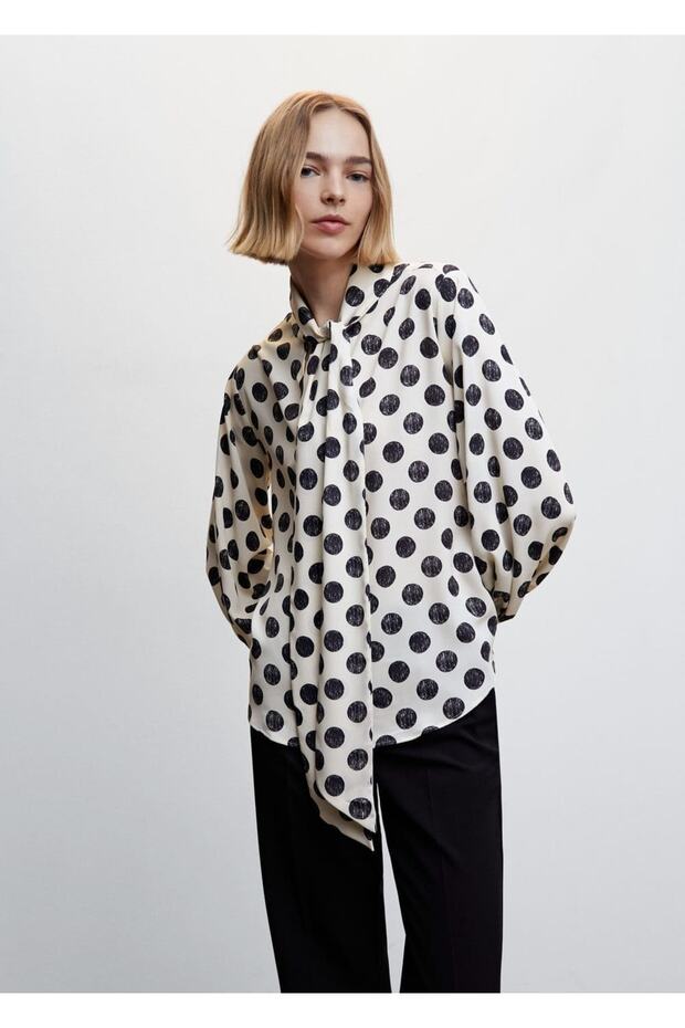 Puantiyeli Fiyonklu Bluz - 1