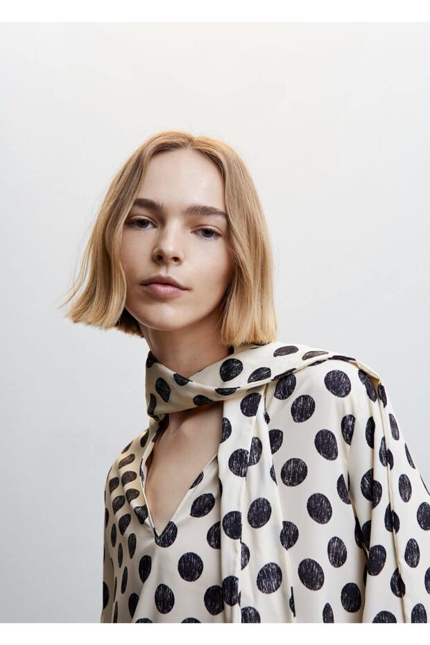 Puantiyeli Fiyonklu Bluz - 5