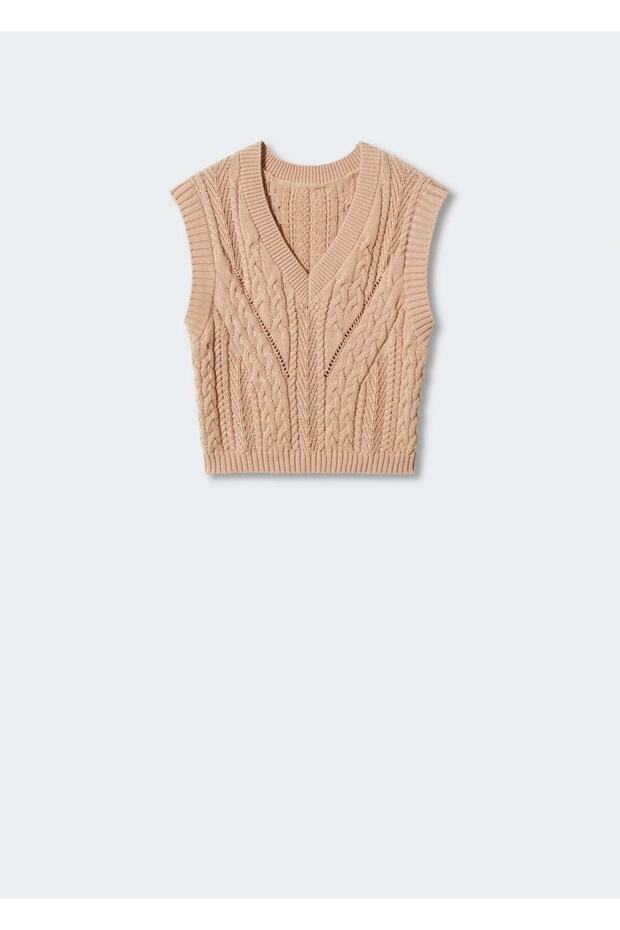 Örgü Desenli Triko Yelek - 3