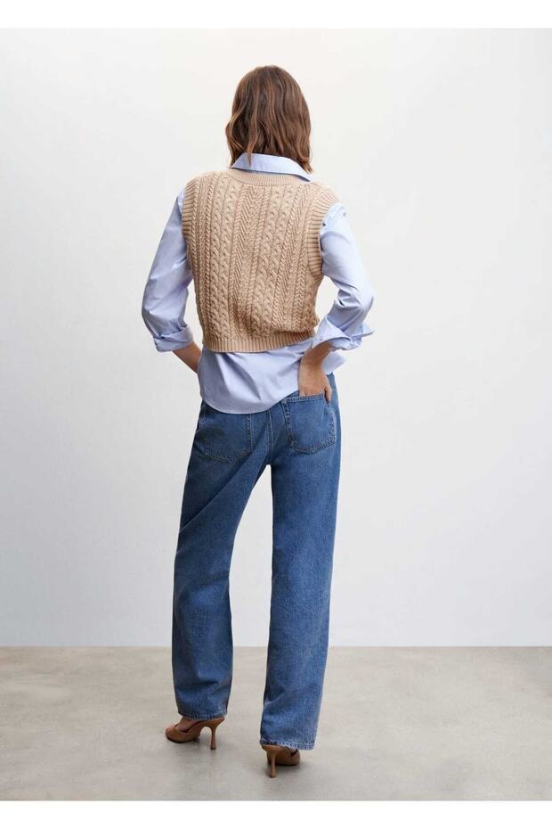 Örgü Desenli Triko Yelek - 4