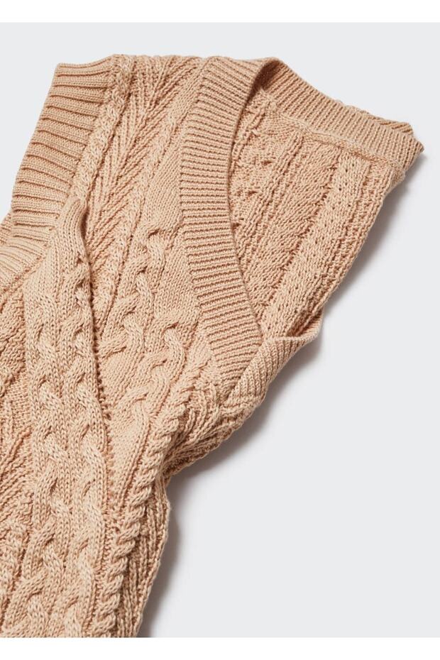 Örgü Desenli Triko Yelek - 6