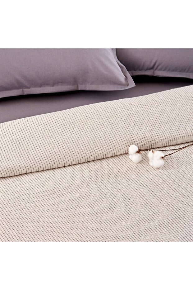 Plain BMR Çift Kişilik Private Set Gri Taç Çift Kişilik Pike Takımı Bambu - 2