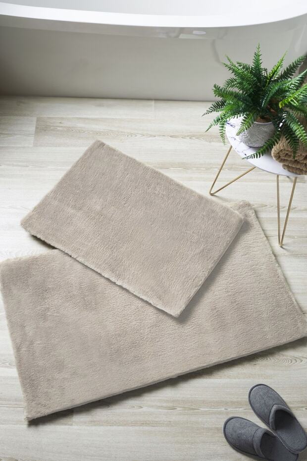 Mink Beige Non-Slip Cotton Plush Post Double Bath Mat Bathroom Carpet Toilet Set (40x60+60x90)