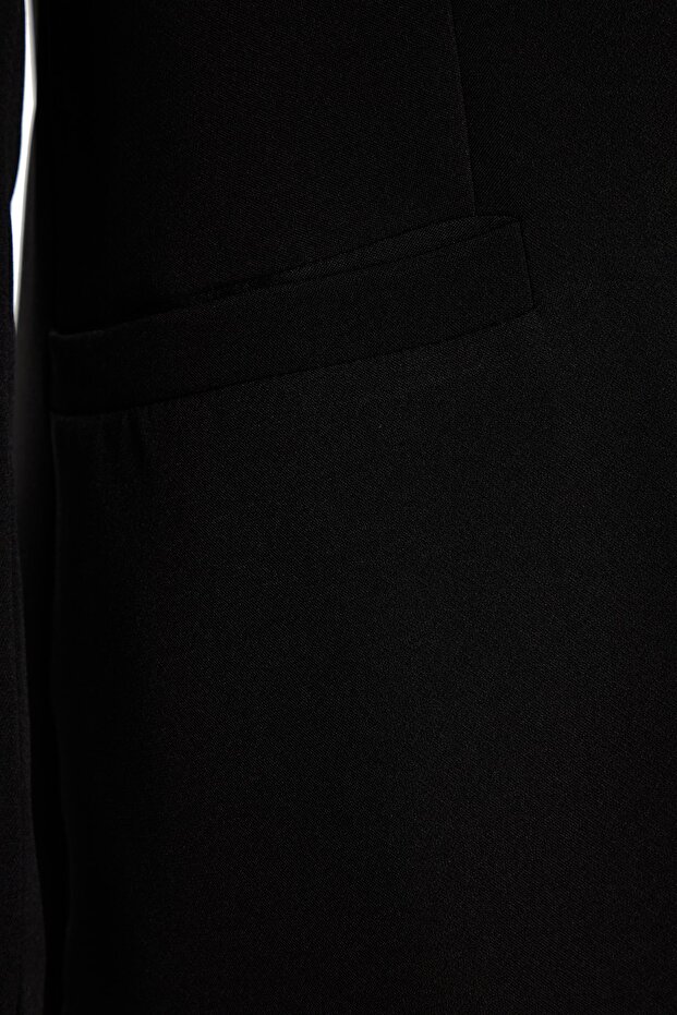 Siyah Leopar Astar Detaylı Blazer Dokuma Ceket TBBSS22CE0195 - 7