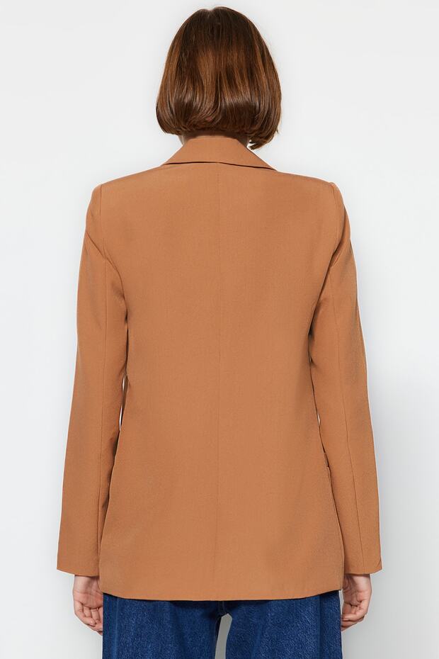 Camel Regular Astar Detaylı Dokuma Blazer Ceket TWOAW20CE0316 - 7