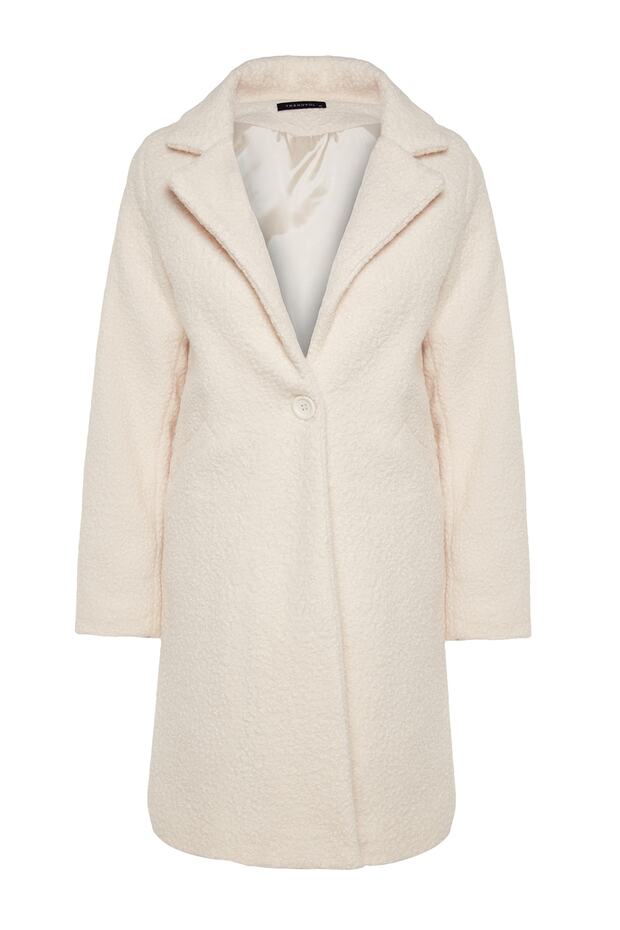 TWOAW24KB00089 Modell Ecru Midi Boucle Coat - 6