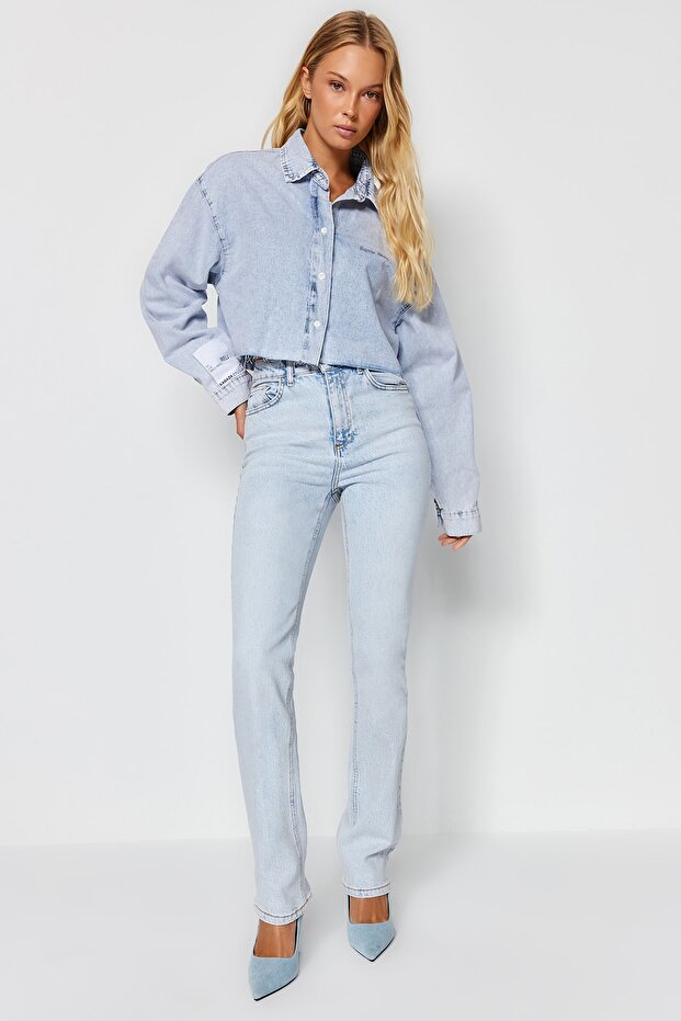 Açık Mavi More Sustainable Yüksek Bel Az Esnek Bootcut Jeans TWOAW23JE00657 - 3