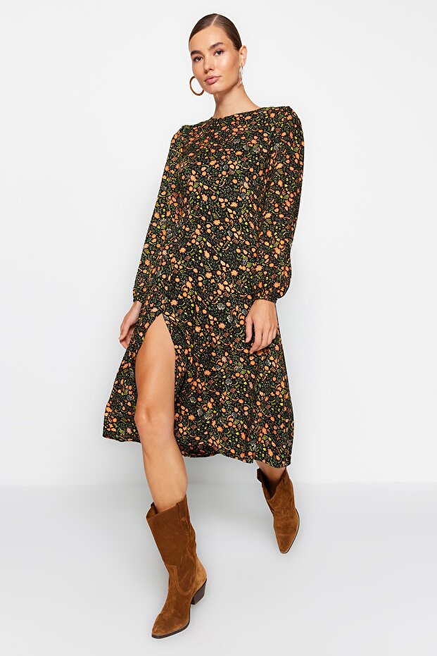 Vícebarevné tkané šaty s rozparkem TWOAW23EL00325 - 2