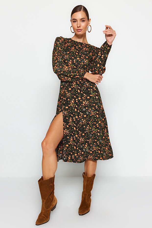 Vícebarevné tkané šaty s rozparkem TWOAW23EL00325 - 3