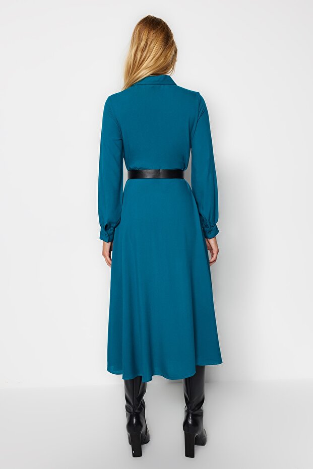 Benzínové páskové midi tkané košilové šaty TWOAW21EL1428 - 6