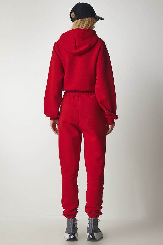 Damski czerwony dres polarowy z kapturem DD00762 - 8