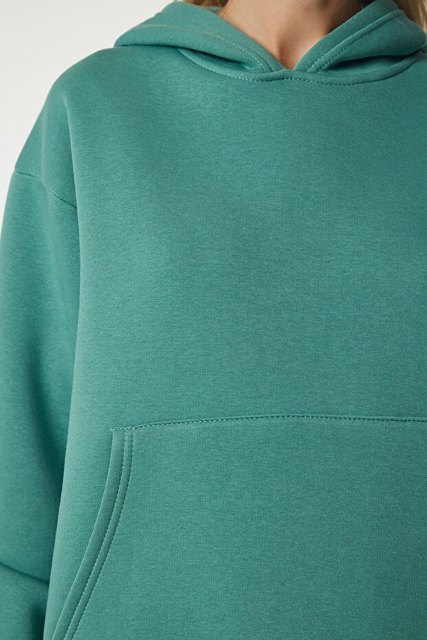 Women's Dark Green Hooded Ribbed Tracksuit Set DD00762 - 5