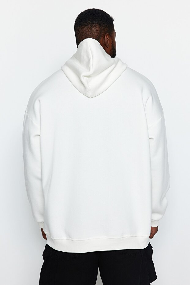 Bluza z kapturem z polaru w dużym rozmiarze - Ecru TMNAW24AO00000 - 6