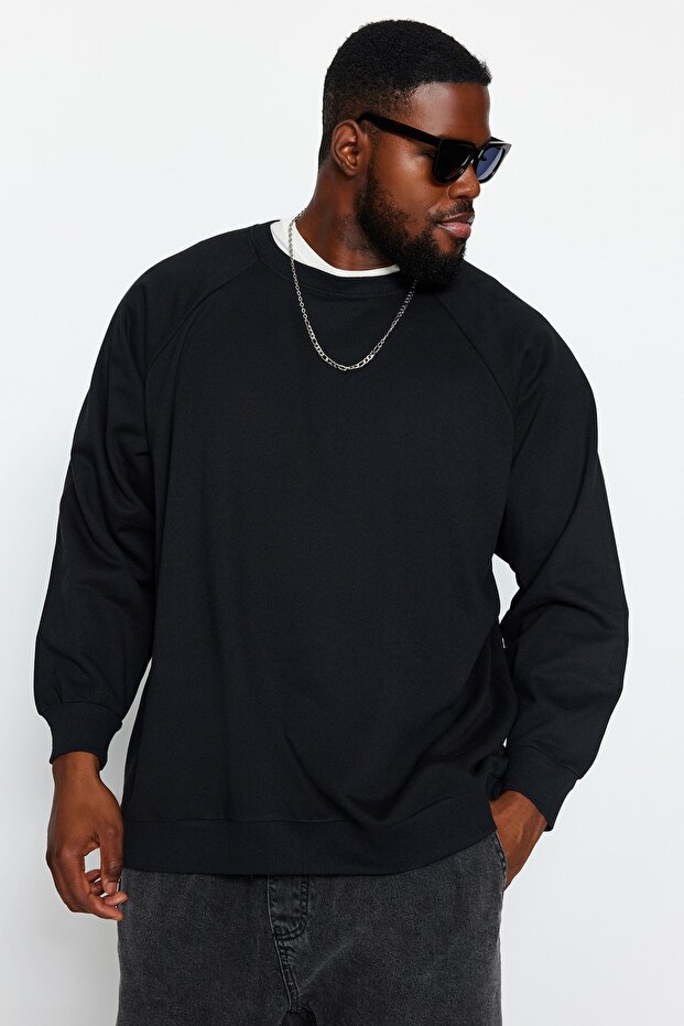 Черна блуза, широкa кройка, поларена подплата, велосипедна яка TMNAW24AO00007 - 1