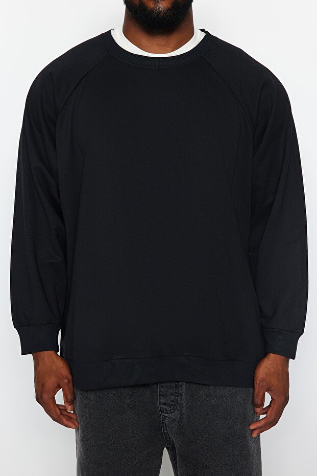 Черна блуза, широкa кройка, поларена подплата, велосипедна яка TMNAW24AO00007 - 6