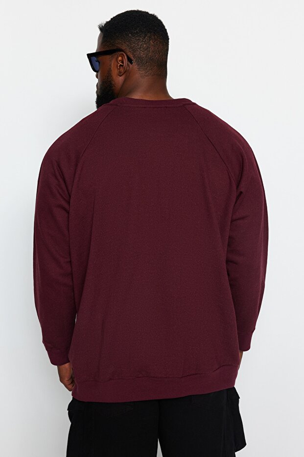 Bordo Büyük Beden Bisiklet Yaka Oversize/Geniş Kesim İçi Polar Sweatshirt TMNAW24AO00007 - 6