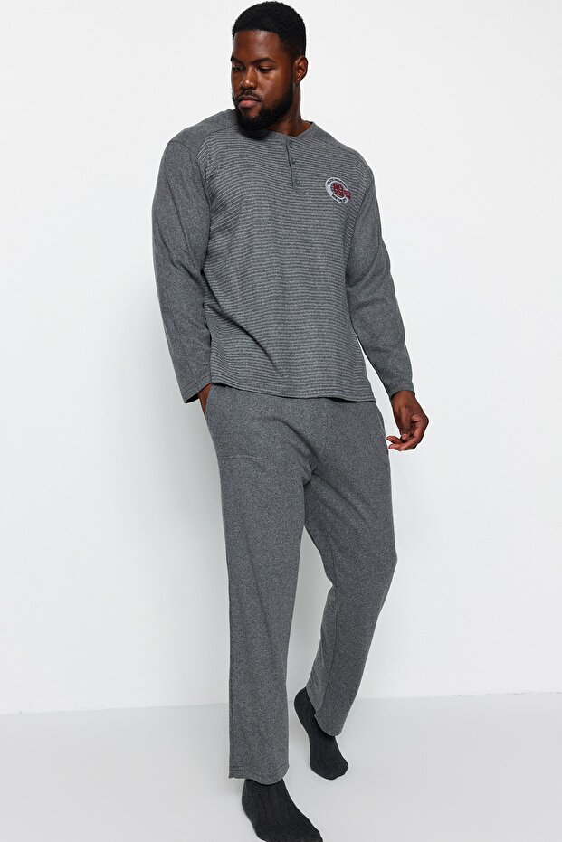 Füme Regular Fit Örme Büyük Beden Pijama Takımı TMNAW24AI00002 - 1