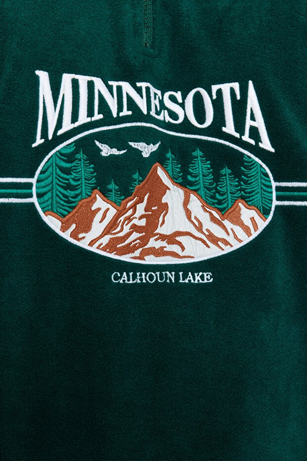 Unisex Emerald Green Oversize Fleece Sweatshirt - Embroidered, Anti-Pilling, Plus Size Tmnaw24Ao00023 - 5