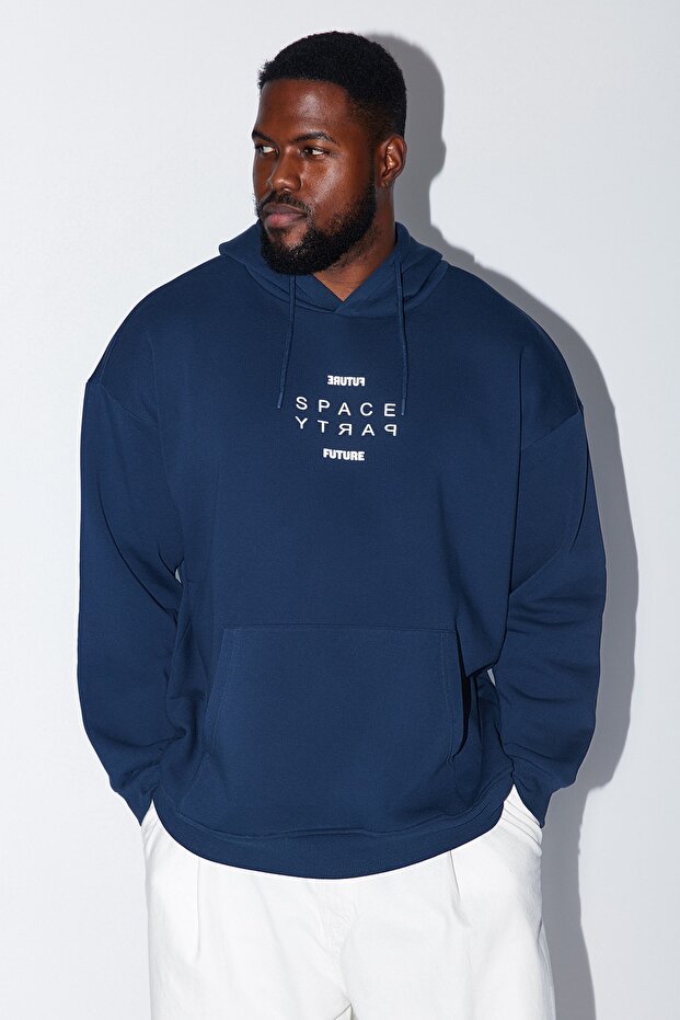 Indigo velká velikost s kapucí oversize reflexní potištěná teplá mikina Tmnaw24Ao00029 - 6