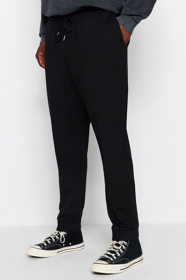 Siyah Büyük Beden Regular/Normal Kesim Jogger Basic Pamuklu Eşofman Altı TMNAW24AJ00003 - 5