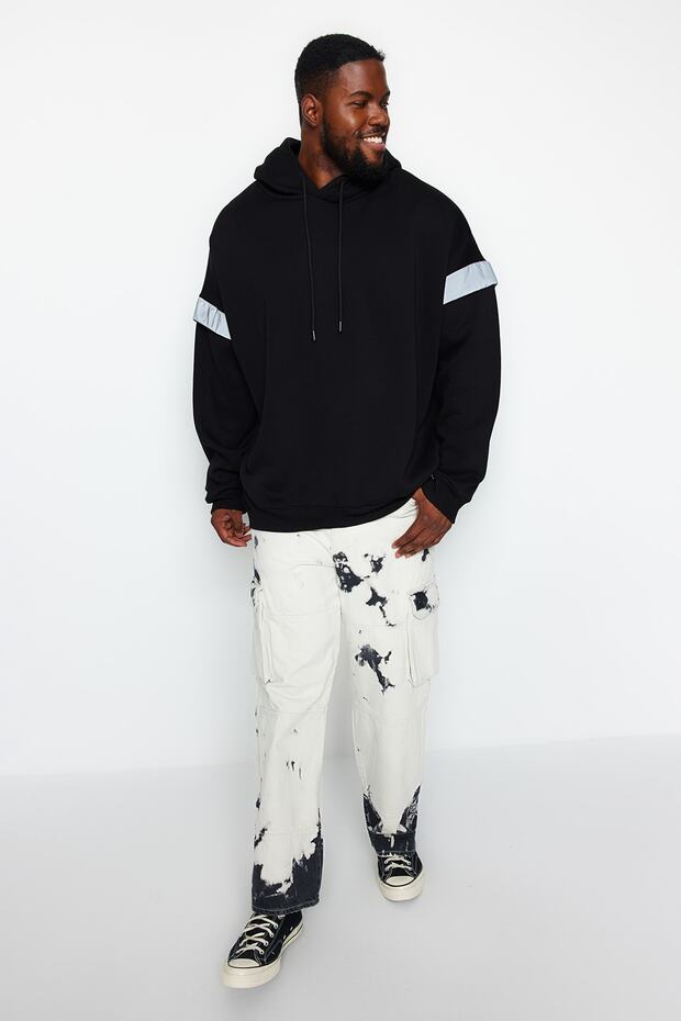 Čierna fleecová mikina s kapucňou veľkej veľkosti - Tmnaw24Ao00010 - 3