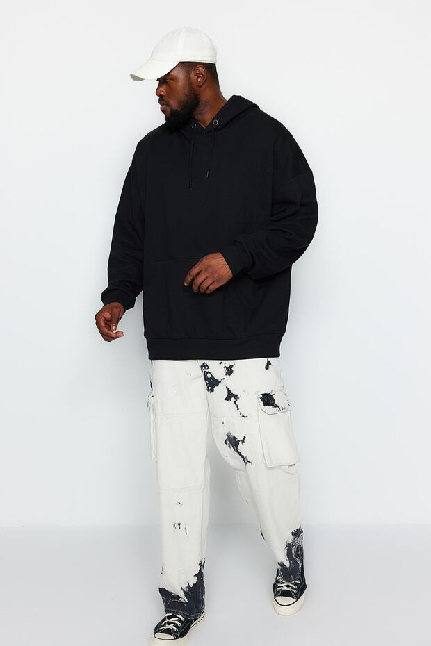 Čierna fleecová mikina s kapucňou veľkej veľkosti - Tmnaw24Ao00010 - 7