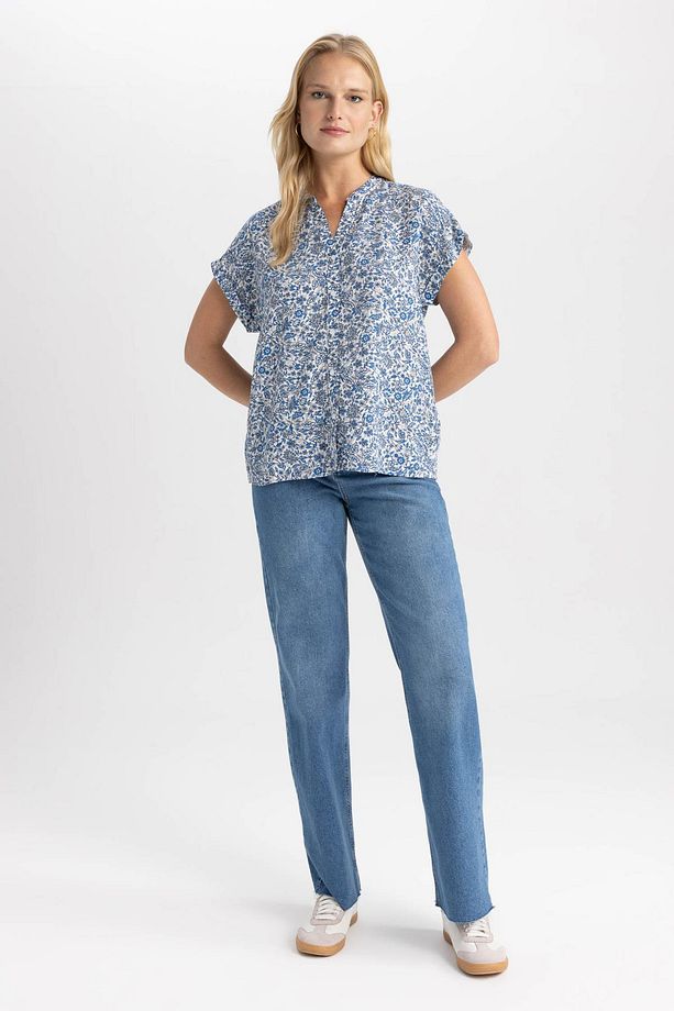 Regular Fit Bisiklet Yaka Kısa Kollu Gömlek - 2