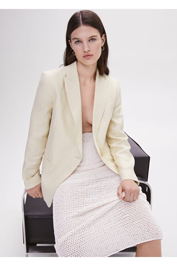 Düğmeli Keten Blazer Ceket - 7