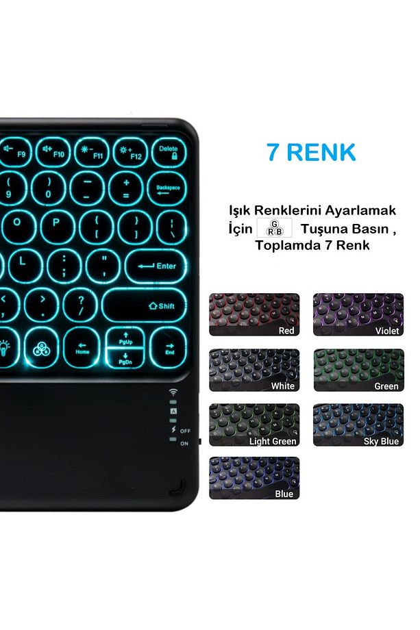 Honor Pad X9 11.6" Tablet İçin Uyumlu Şarjlı Touchpadli Yuvarlak Tuş RGB Bluetooth Klavye - 4