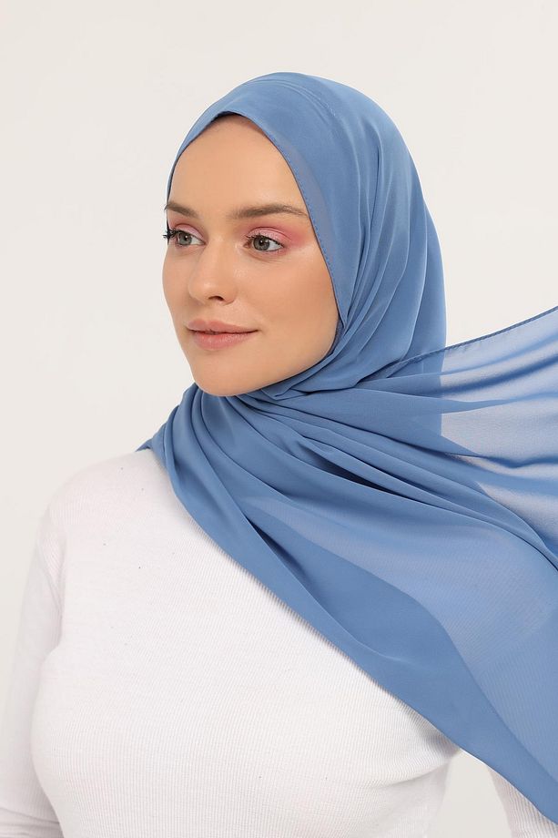 Hazır Lüks Pratik Hijablı Şifon Şal Kot - 3