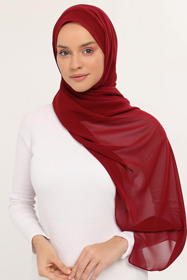 Ready Luxury Practical Hijab Chiffon Shawl Claret Red - 2