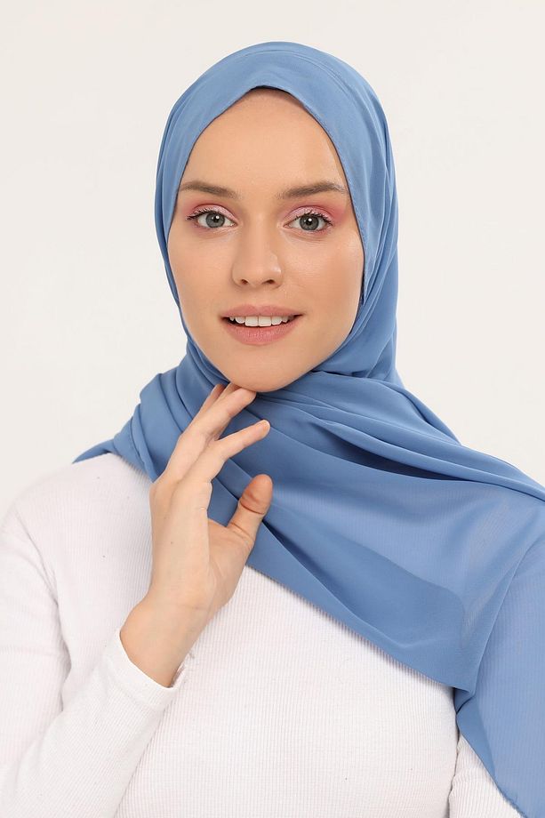 Hazır Lüks Pratik Hijablı Şifon Şal Kot - 4