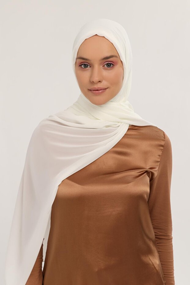 Ready Practical Luxury Neck Collar Beaded Chiffon Shawl Ecru - 2