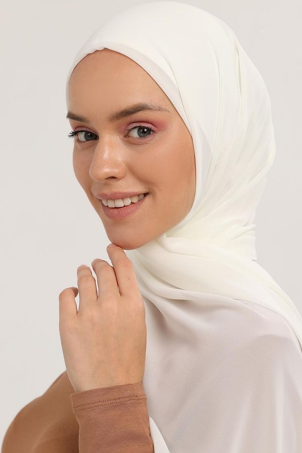 Hazır Pratik Lüks Boru Boneli Şifon Şal Ekru - 5