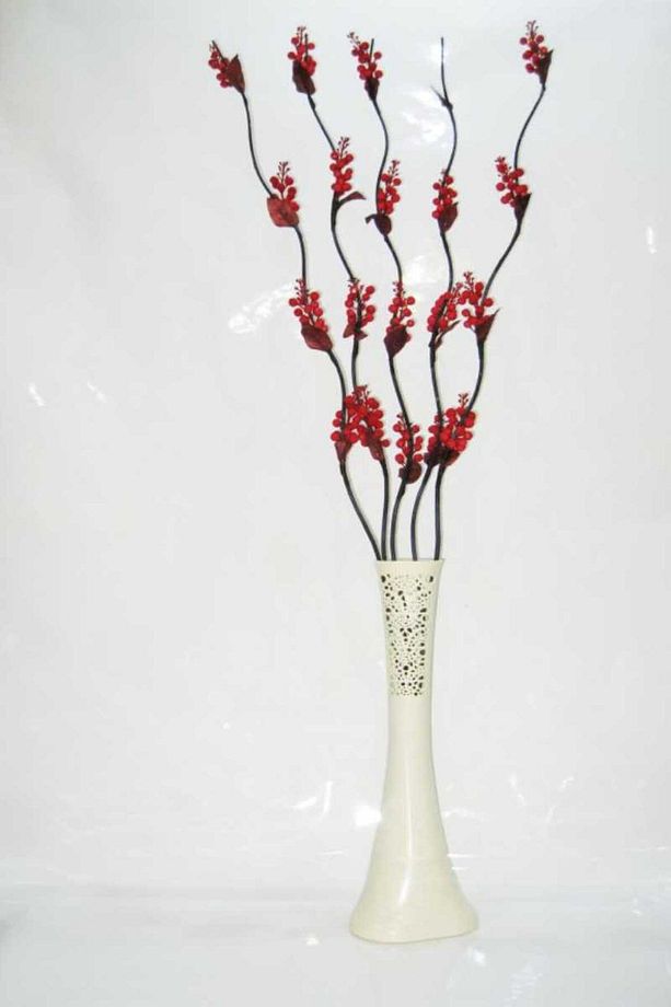 60 Cm Desenli Krem Vazo 5 Adet Kırmızı Üzüm Çiçekler - 1