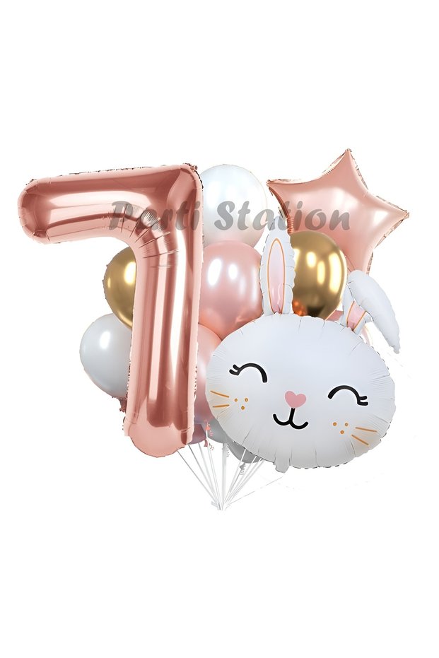 Rabbit Bunny Concept 7 Year Old Balloon Set Easter Cute Rabbit Woodland Birthday Party Balloon Bouquet